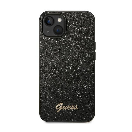 Guess Glitter Flakes Metal Logo Case - pouzdro pro iPhone 14 Plus (černé)