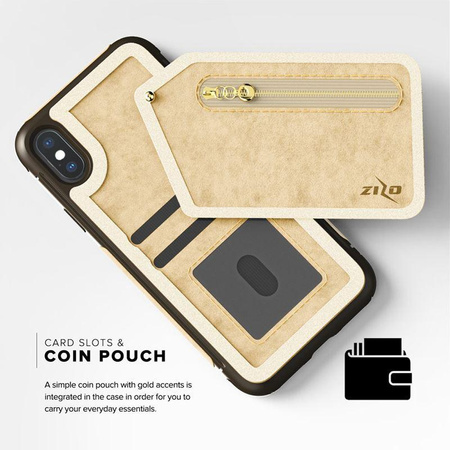 Zizo Nebula Wallet Case - kožené pouzdro na iPhone X s kapsami na karty + pouzdro na zip + 9H sklo na displej (Tan/Brown)