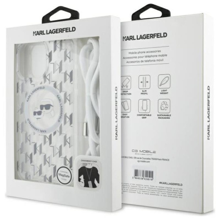 Karl Lagerfeld IML Crossbody Monogram Karl & Choupette Head MagSafe - Pouzdro pro iPhone 16 Pro (průhledné)