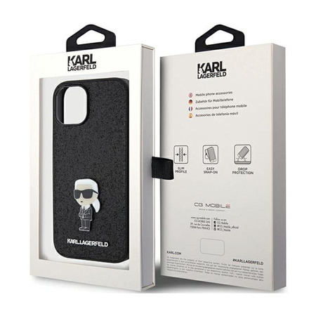 Karl Lagerfeld Fixed Glitter Iconic Logo Metal Pin - Coque iPhone 15 / 14 / 13 (noir)