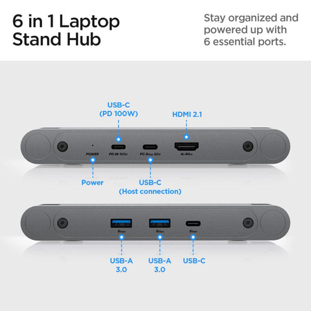 Spigen LD204H Laptop Stand Hub – Stojan na notebook s 6v1 Hubem (Space Grey)
