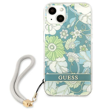 Guess Flower Cord - pouzdro se šňůrkou na iPhone 13 mini (zelené)