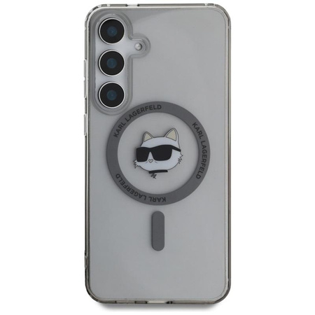 Karl Lagerfeld Knopf Choupette Kopf gedruckt Logo MagSafe - Samsung Galaxy S25 Fall (schwarz)