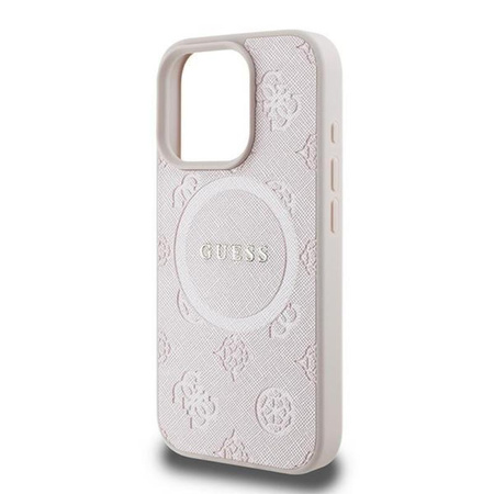 Guess Saffiano Peony Classic Logo MagSafe - Pouzdro iPhone 16 Pro (růžové)