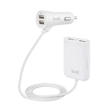 Budi - Autoladegerät 4x USB, 41W + Splitter am Kabel 1,8m (Weiß)