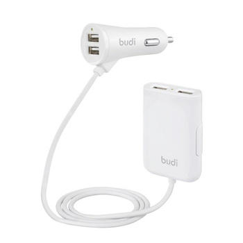 Budi - Autoladegerät 4x USB, 41W + Splitter auf 1,8m Kabel (Weiß)