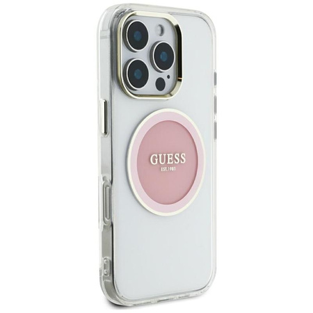 Guess IML Metal Coloured Circle Classic Logo MagSafe - pouzdro pro iPhone 16 Pro Max (růžové)