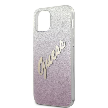 Guess Glitter Gradient Script - Coque iPhone 12 / iPhone 12 Pro (rose)
