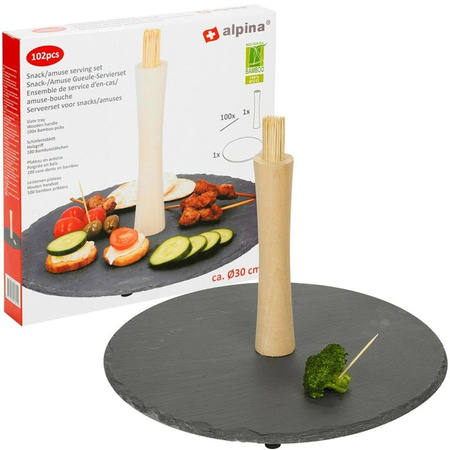 Alpina - Set de service pour le goûter 30 cm (plateau et baguettes)