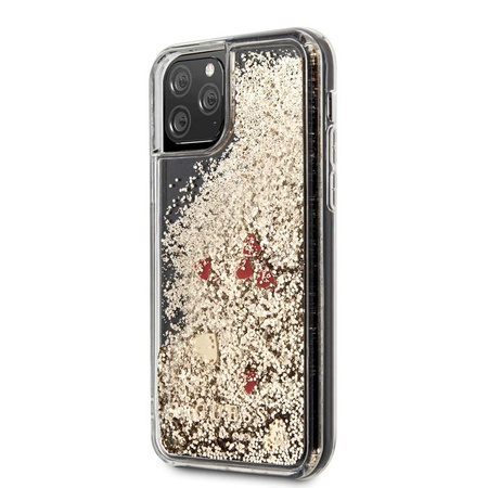 Guess Liquid Glitter Hearts - iPhone 11 Pro Max Tasche (Gold/Rot)