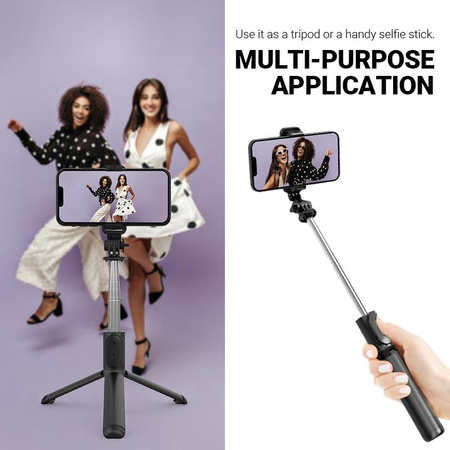 Crong SelfieGo Lite - Compact selfie stick Bluetooth tripod (black)