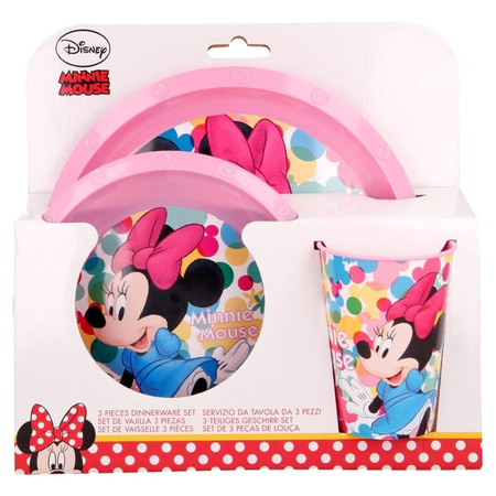 Minnie Mouse - Dish set (plate, bowl, 260 ml cup) (pink)