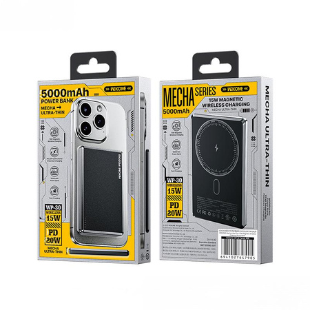 WEKOME WP-30 Mecha Series Ultra Thin - Banque d'énergie à induction 5000 mAh Fast Charging PD 20W MagSafe (Tarnish)