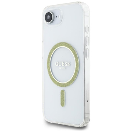 Guess IML Glitter Circle MagSafe - pouzdro pro iPhone 16e (průhledné)