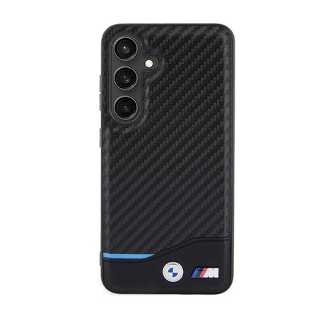 BMW Leder Carbon Blue Line - Tasche für Samsung Galaxy S24 (schwarz)