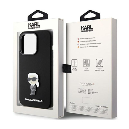 Karl Lagerfeld Silicone Ikonik Metal Pin - pouzdro pro iPhone 15 Pro (černé)