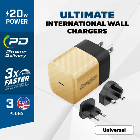 Energizer Ultimate - Multiplug EU / UK / US GaN 20W PD hálózati töltő (arany)