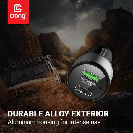 Szybka Ładowarka Samochodowa USB-C PD 45W + USB QC 3.0 18W Crong 63W Czarna