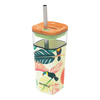 Quokka Liquid Cube - Mug en verre 540 ml avec paille en acier inoxydable (Tropical Toucans)