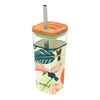 Quokka Liquid Cube - Kubek szklany 540 ml ze słomką ze stali nierdzewnej (Tropical Toucans)