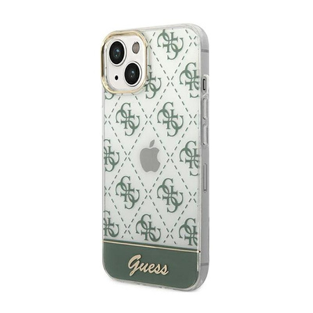 Guess 4G Stripe Script Logo Electroplated Pattern - Coque pour iPhone 14 (kaki)
