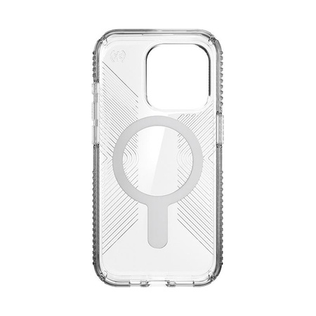 Speck Presidio Perfect-Clear Grip ClickLock & MagSafe - Coque pour iPhone 15 Pro (Transparent / Finition Chrome / Argent Serein)