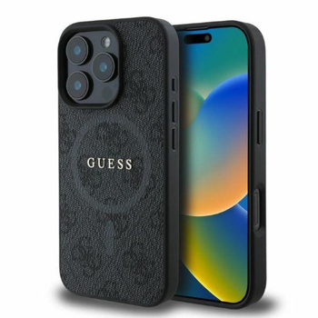 Guess 4G Ring Classic Logo MagSafe - Coque iPhone 16 Pro (noir)