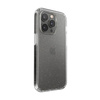 Speck Presidio Perfect-Clear avec paillettes - Coque pour iPhone 14 Pro avec revêtement MICROBAN (transparent / paillettes d'or)
