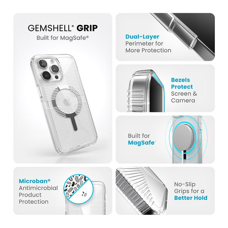 Speck Gemshell Grip + MagSafe - tok iPhone 15 Pro Max készülékhez (átlátszó / krómozott kivitel)