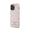 DKNY Leather Checkered Mono Pattern & Printed Stripes - iPhone 14 Pro Max Case (pink)