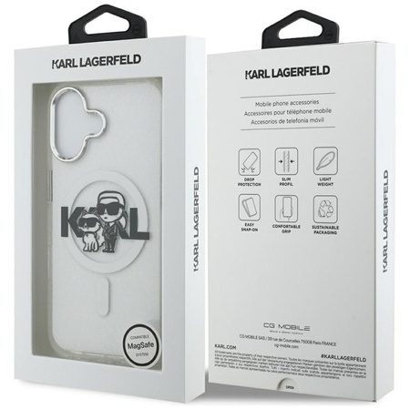 Karl Lagerfeld IML Glitter Karl & Choupette Sketch Logo MagSafe - Hülle für iPhone 17 (transparent)