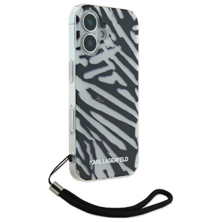 Karl Lagerfeld IML Zebra Pattern & Cord - pouzdro pro iPhone 16 (černé)