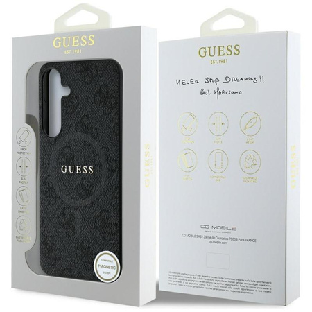 Guess Leather 4G Colored Ring Classic Logo MagSafe - Hülle für Samsung Galaxy S25+ (schwarz)