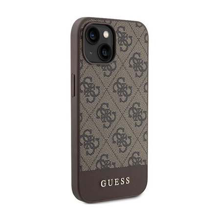 Guess 4G Bottom Stripe Metal Logo Collection - Coque pour iPhone 15 (marron)