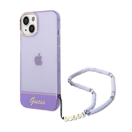 Guess áttetsző Pearl Strap - iPhone 14 tok (lila)