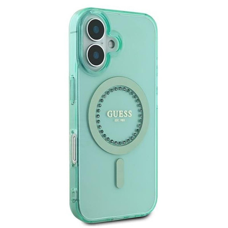 Pouzdro Guess IML Rhinestones MagSafe - iPhone 16 Plus (zelené)