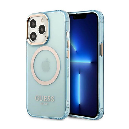 Guess Gold Outline Transluzent MagSafe - iPhone 13 Pro Max Tasche (blau)