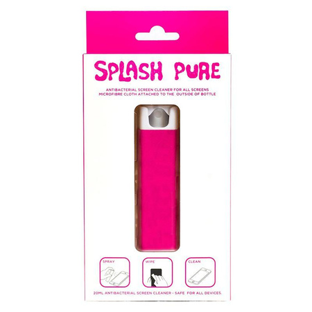 Splash Pure - Spray antibactérien avec microfibre pour le nettoyage des écrans, 20 ml (rose)