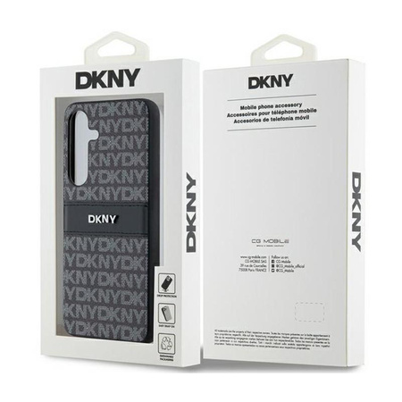 DKNY bőr mono csíkos és fém logóval - Samsung Galaxy S24+ tok (fekete)