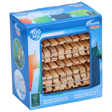 Lifetime - Spinacze / klamerki do prania naturalne drewno 100 szt.