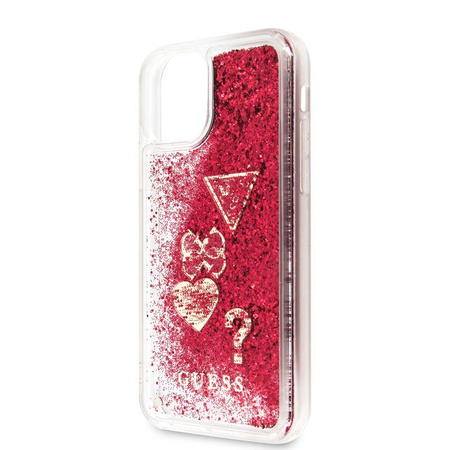 Guess Liquid Glitter Hearts - iPhone 11 Pro Tasche (Himbeere)