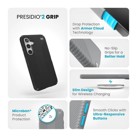 Speck Presidio2 Grip - Étui Samsung Galaxy S24 (noir/gris ardoise/blanc)