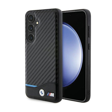 BMW Leder Carbon Blue Line - Tasche für Samsung Galaxy S24 (schwarz)