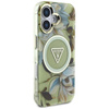 Guess Glitter Flowers Triangle Buttons MagSafe - pouzdro pro iPhone 16 zelené