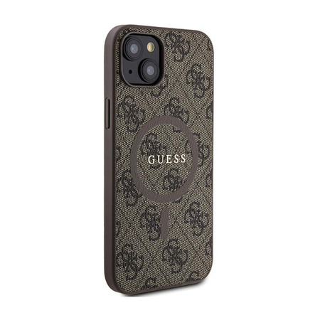 Guess 4G Collection Leather Metal Logo MagSafe - Etui iPhone 15 Plus / 14 Plus (brązowy)