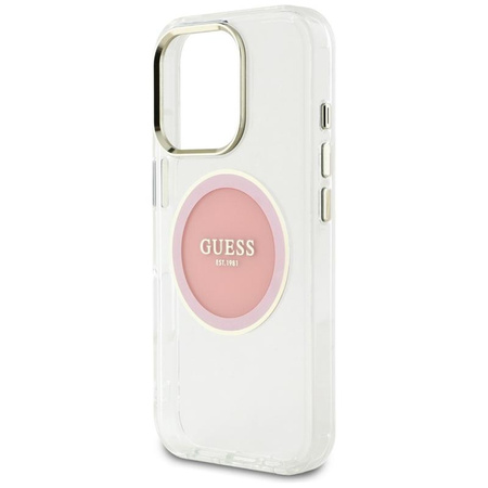 Guess IML Metal Colored Circle Classic Logo MagSafe - Pouzdro pro iPhone 16 Pro (růžová)