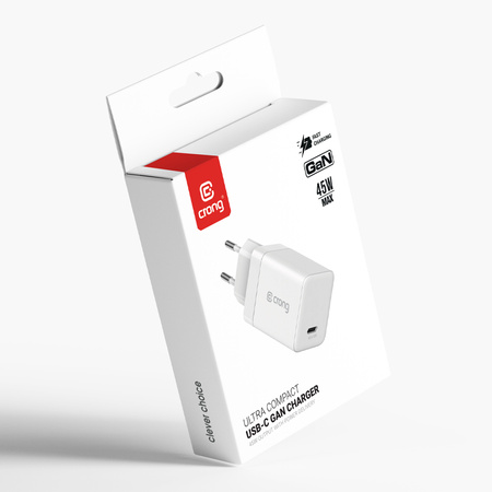 Crong Ultra Compact GaN - USB-C 45W PD 3.0 fali töltő PPS-sel (fehér)