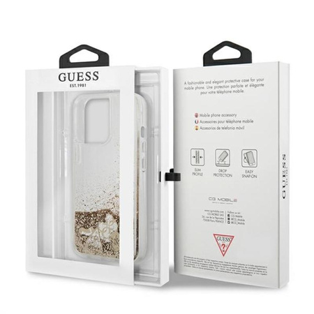 Guess Liquid Glitter Charms - Etui iPhone 13 Pro Max (złoty)