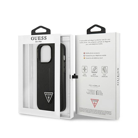Guess Saffiano Triangle Logo Case - pouzdro pro iPhone 14 Pro (černá)