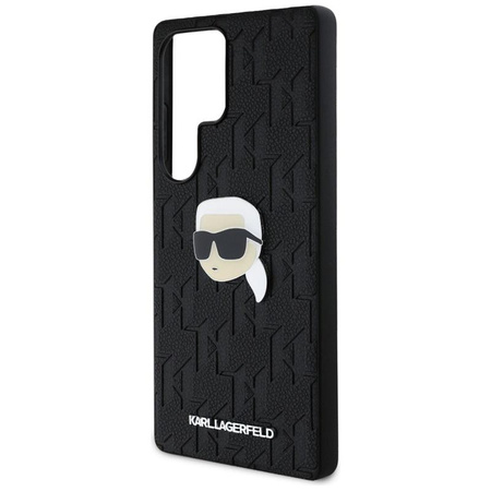 Karl Lagerfeld Leather Monogram Pin Logo Karl Head - Case for Samsung Galaxy S25 Ultra (Black)